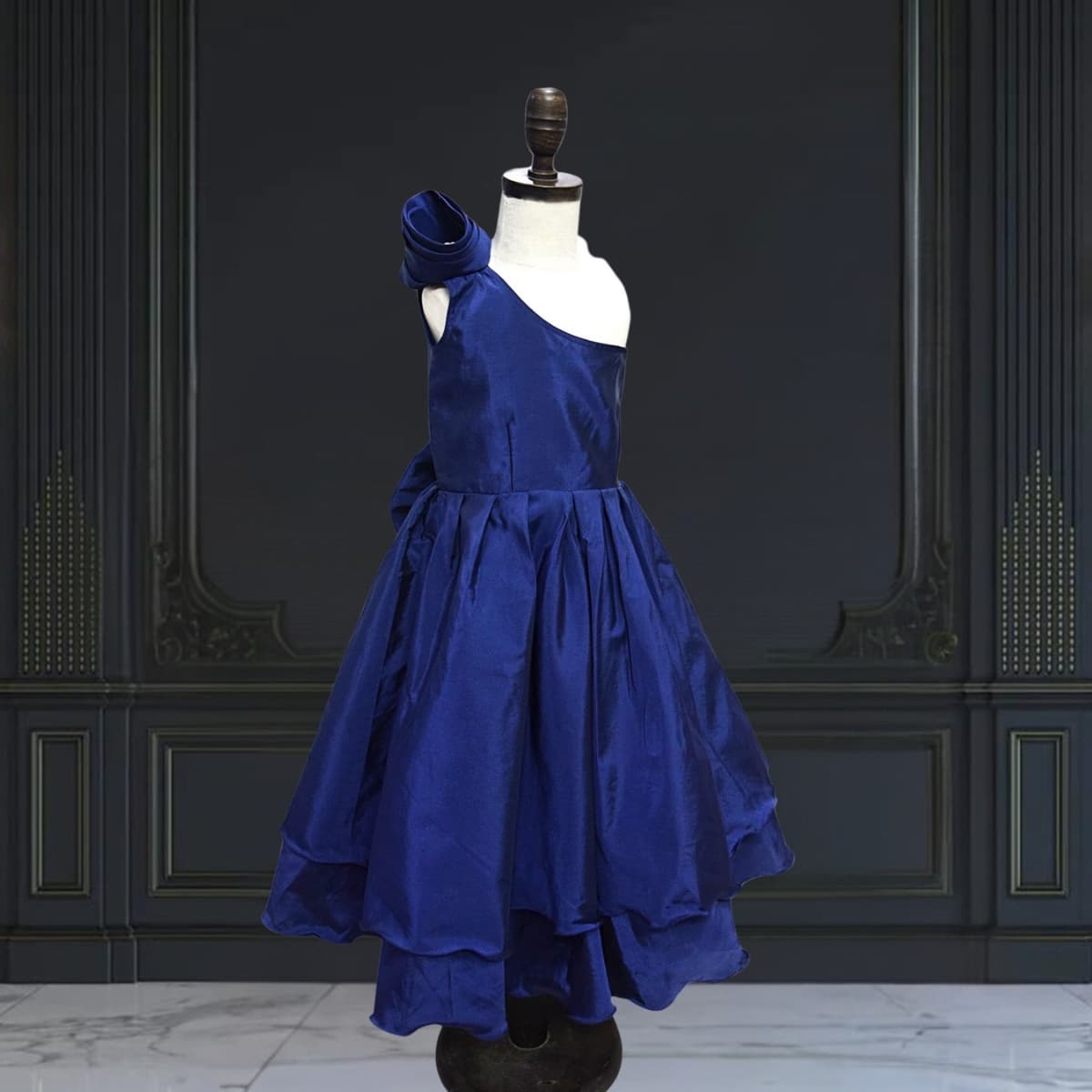 Baby girl one-shoulder pageant gown, toddler, birthday or party, elegant and stylish