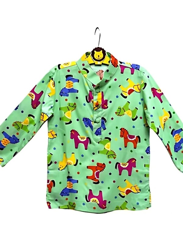 Horse print cotton kurta for kids festive wear by Pink Blue India
