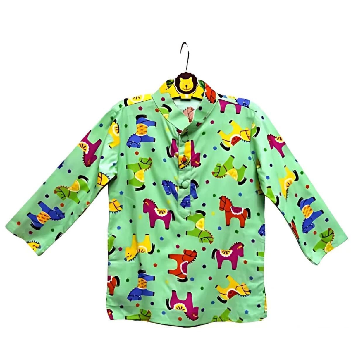 Horse print cotton kurta for kids festive wear by Pink Blue India
