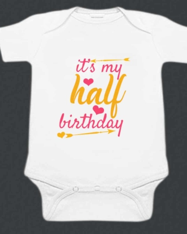 Baby half birthday outfit white printed design cute comfortable celebration wear