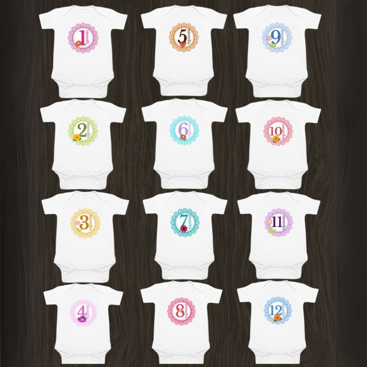 Baby 12-month bodysuits, cute everyday festive wear