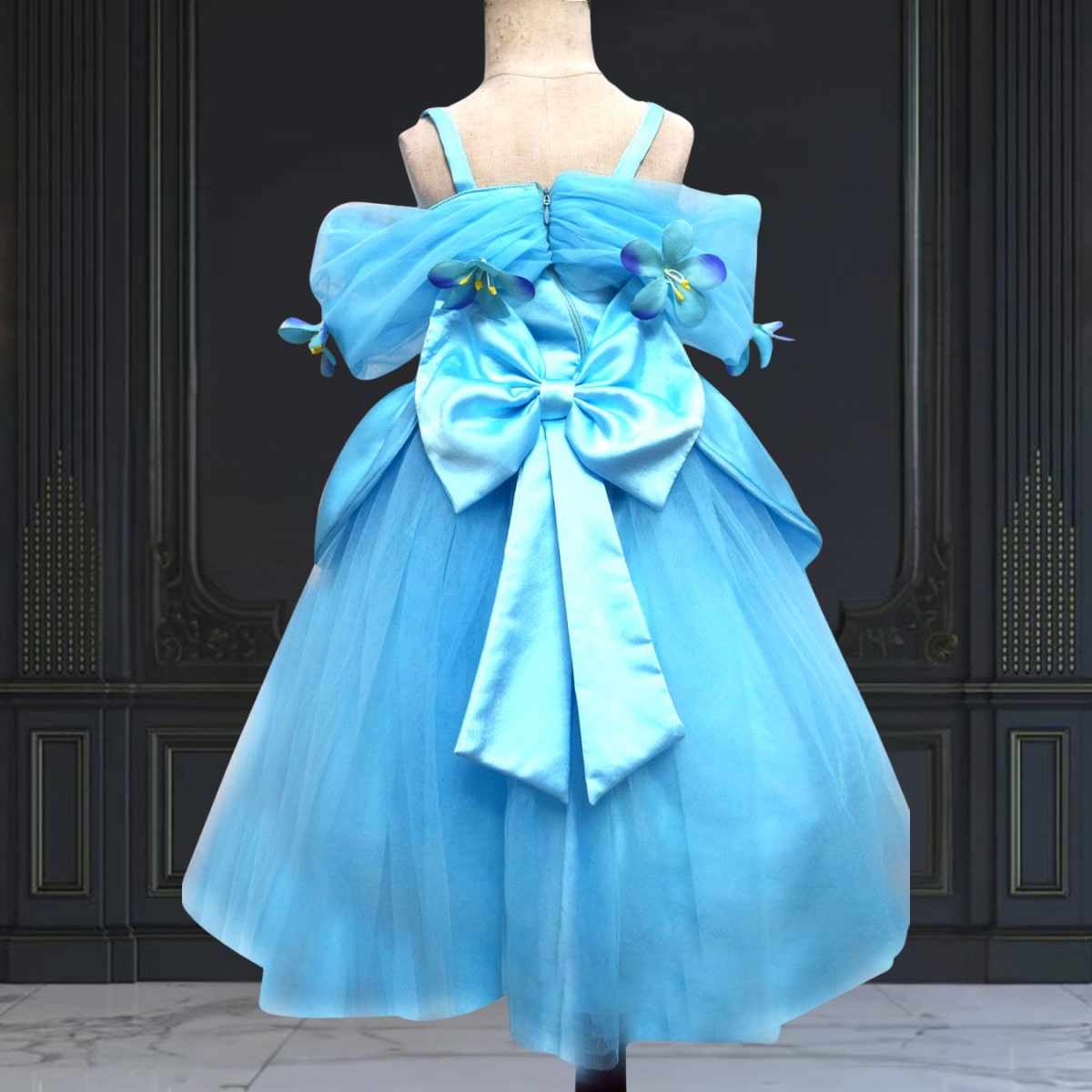 Stylish blue party dress for baby girl ideal for birthday event photoshoot and family function