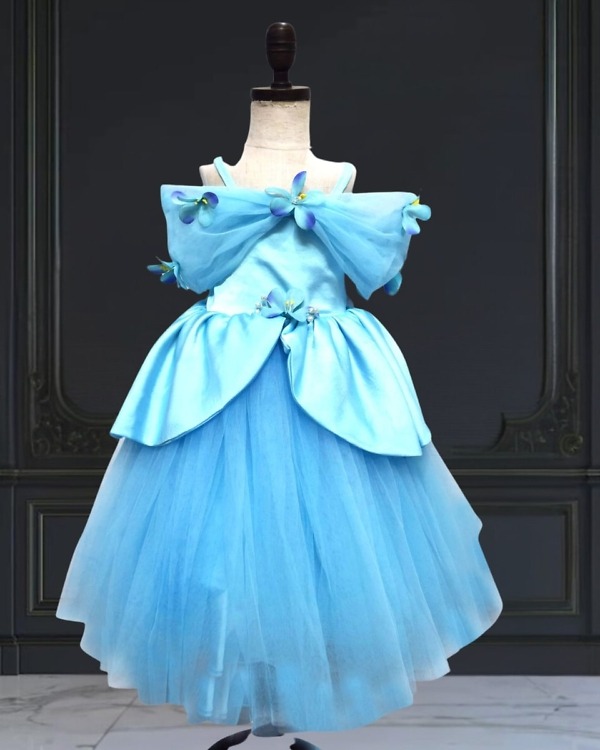 Trendy blue gown for baby girl ideal for birthday photoshoot and elegant party appearance