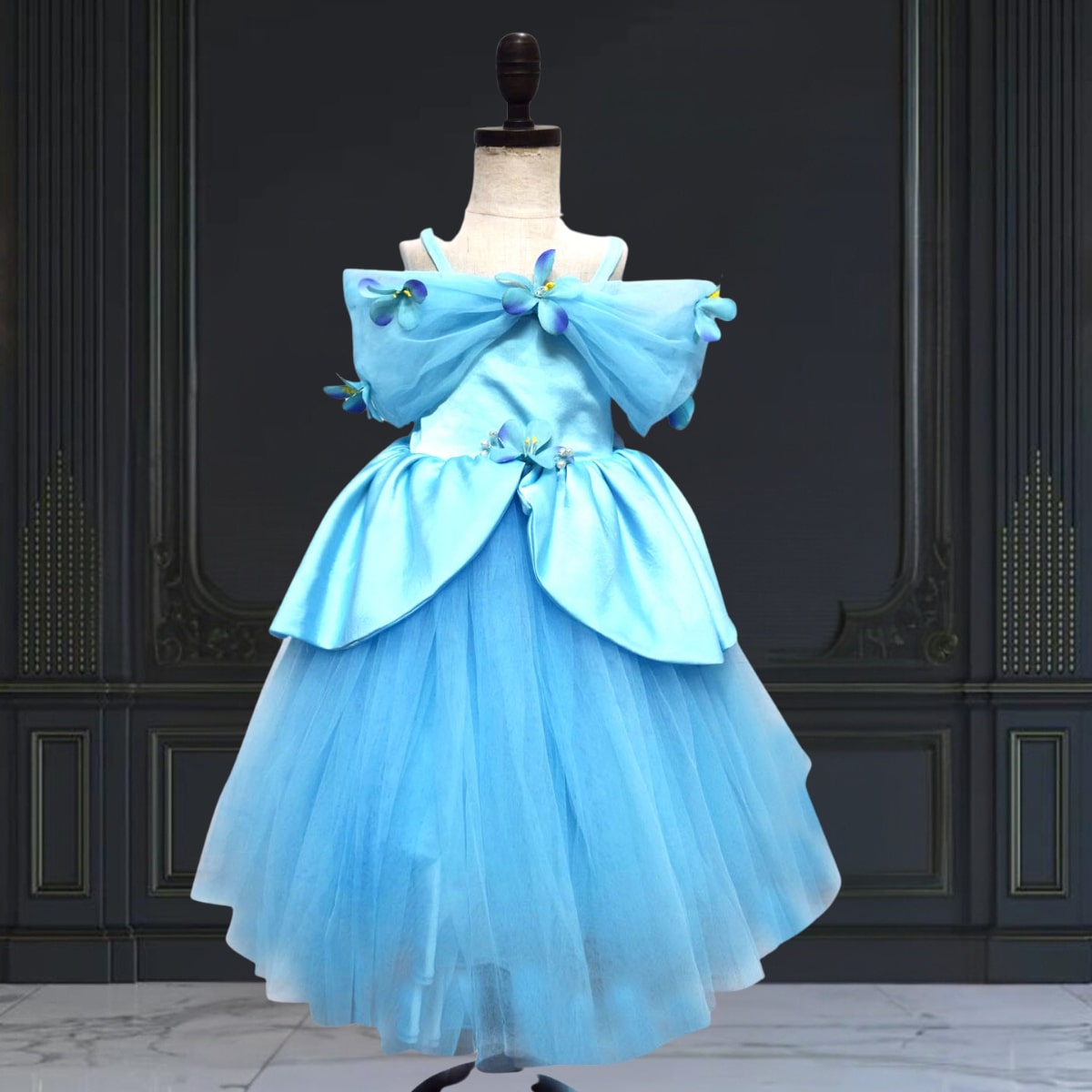 Trendy blue gown for baby girl ideal for birthday photoshoot and elegant party appearance