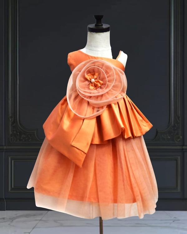 Cute flower theme baby girl dress ideal for birthday party photoshoot and festive occasions