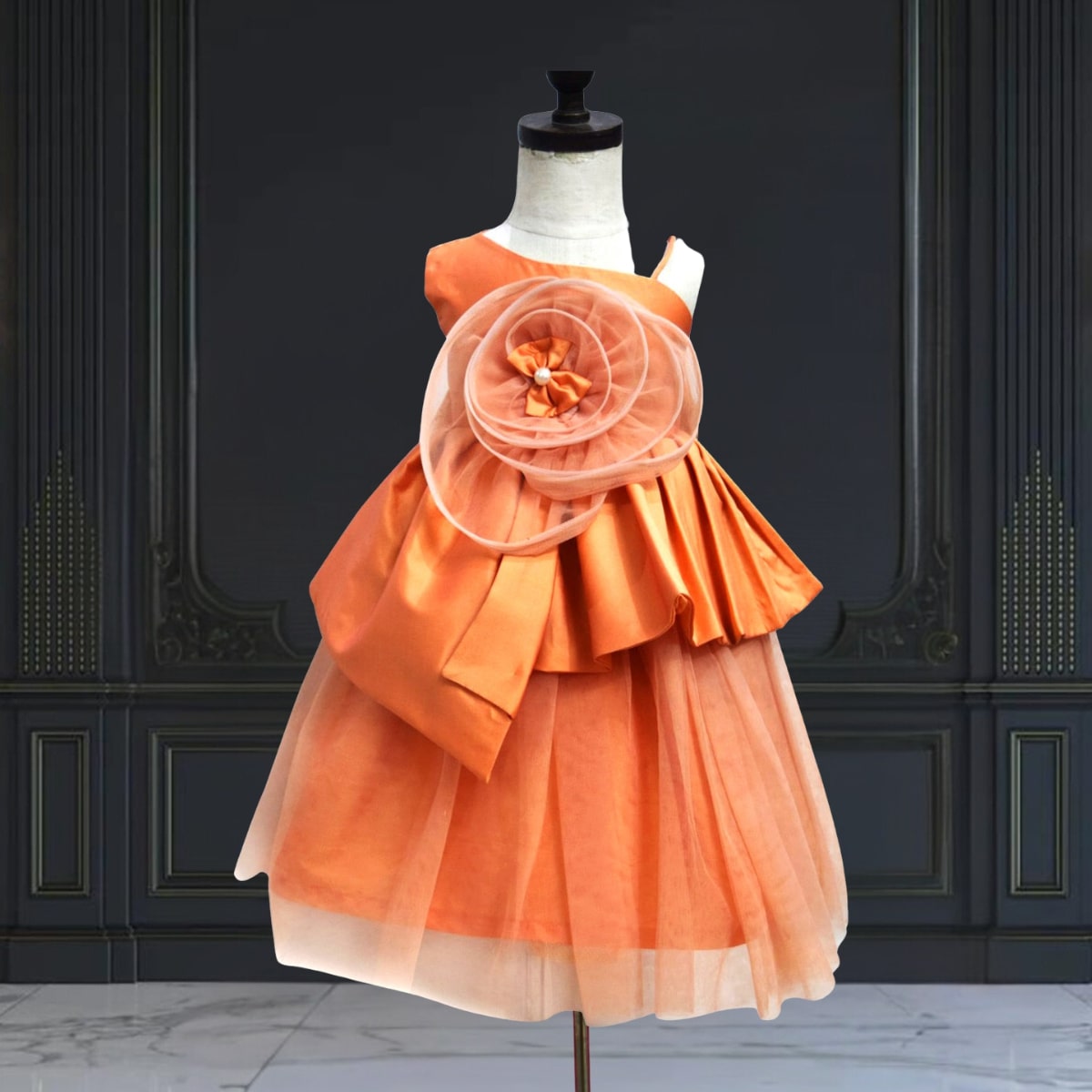 Cute flower theme baby girl dress ideal for birthday party photoshoot and festive occasions