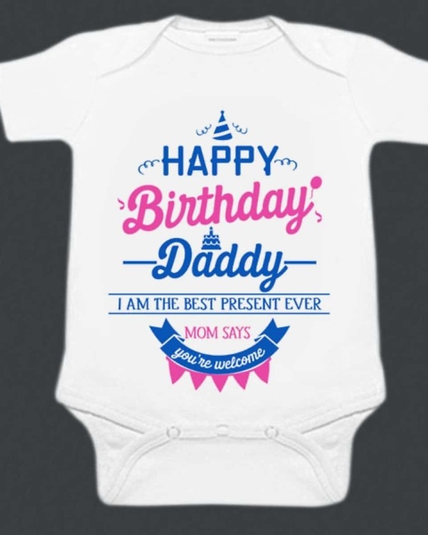 Birthday baby onesie, white, daddy theme, cute & memorable