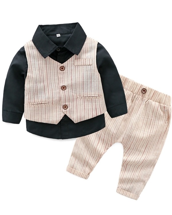 Boys black party wear shirt with waistcoat and pants, stylish and cute for weddings or gifting