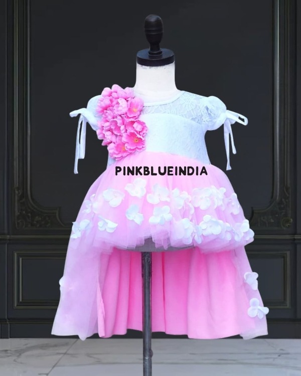 Pink high-low dress for baby girl, cute birthday party gown