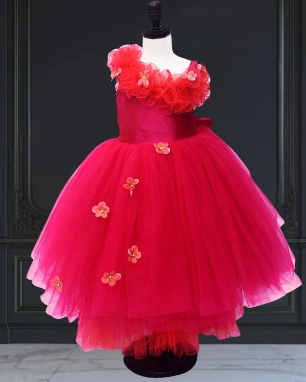 Pink net Indian party wear gown for girls, cute festive outfit