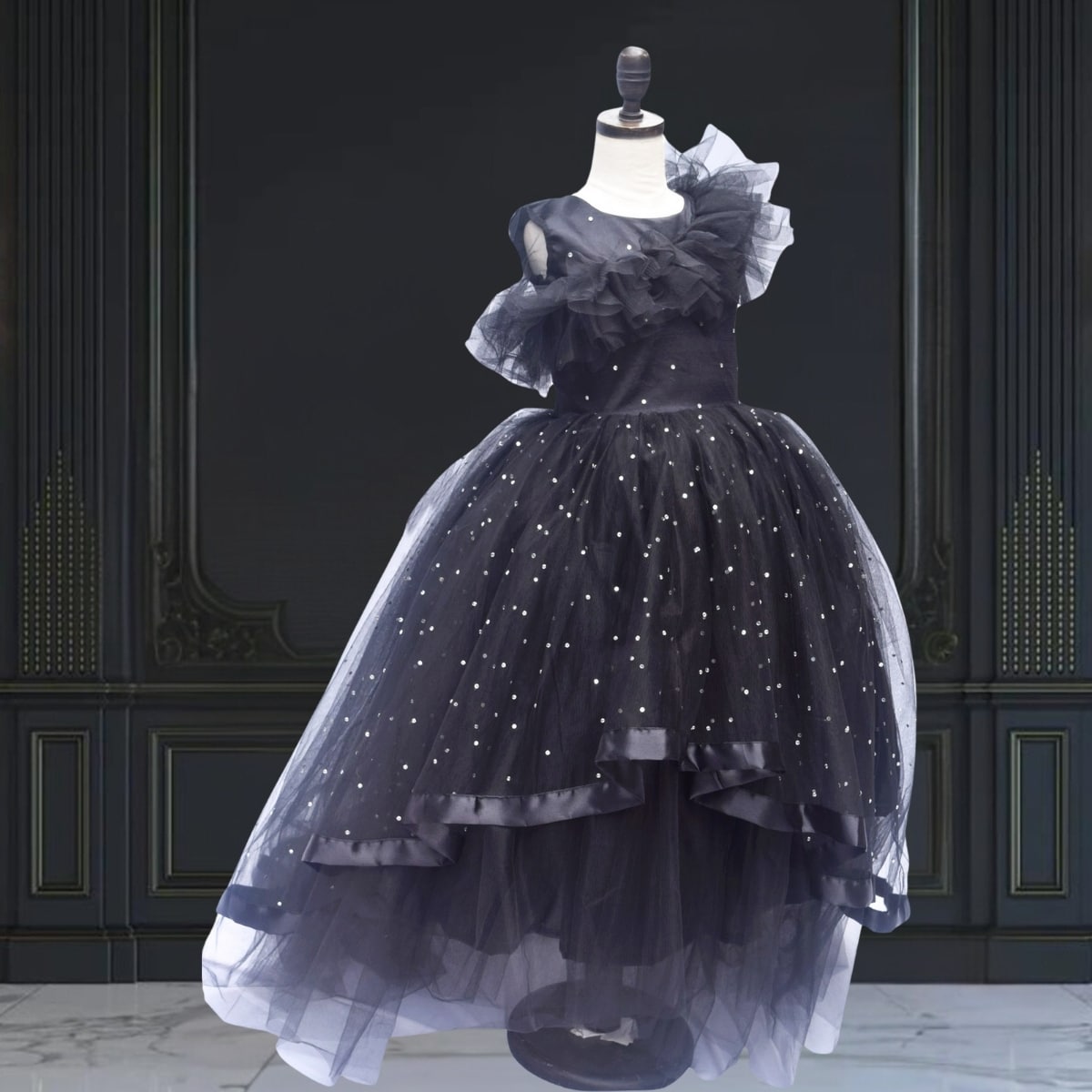 Black party dress for baby girls, stylish birthday outfit