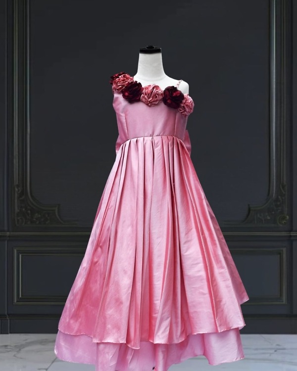 Pink silk gown for girls, stylish party outfit