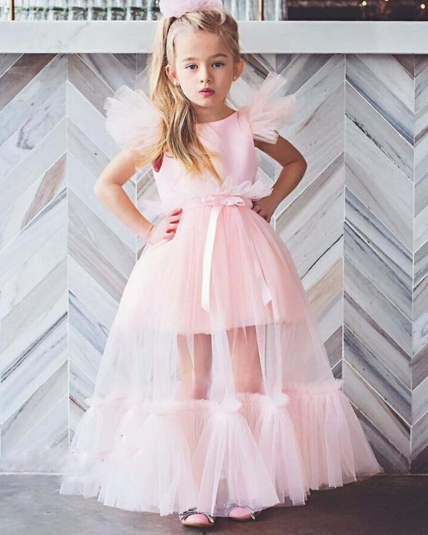 Pink tulle princess dress for baby girl cute birthday party wear outfit