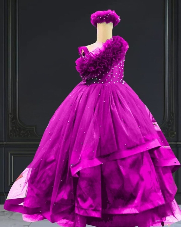 Princess cascade gown, baby girl birthday party dress, stylish and elegant