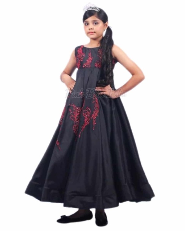 Black party wear gown for baby girls, stylish celebration outfit