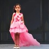 Pink birthday long-tail gown for baby girls, cute party dress