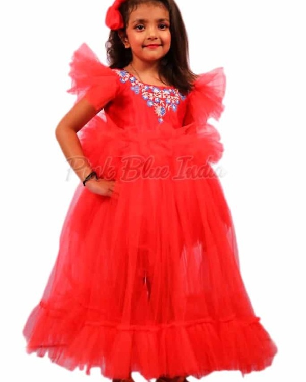 Red party dress for baby girls, stylish birthday or festival wear, cute gift