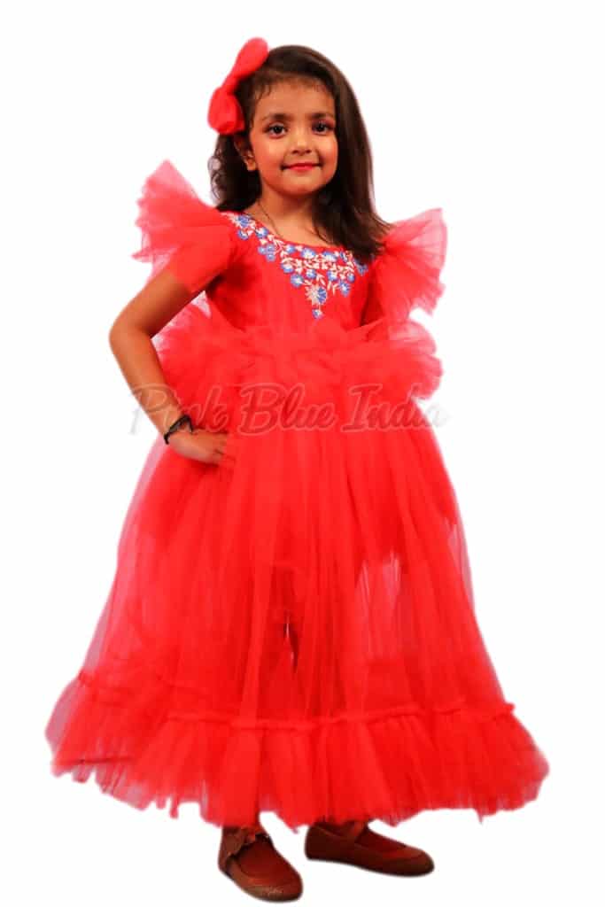 Red party dress for baby girls, stylish birthday or festival wear, cute gift