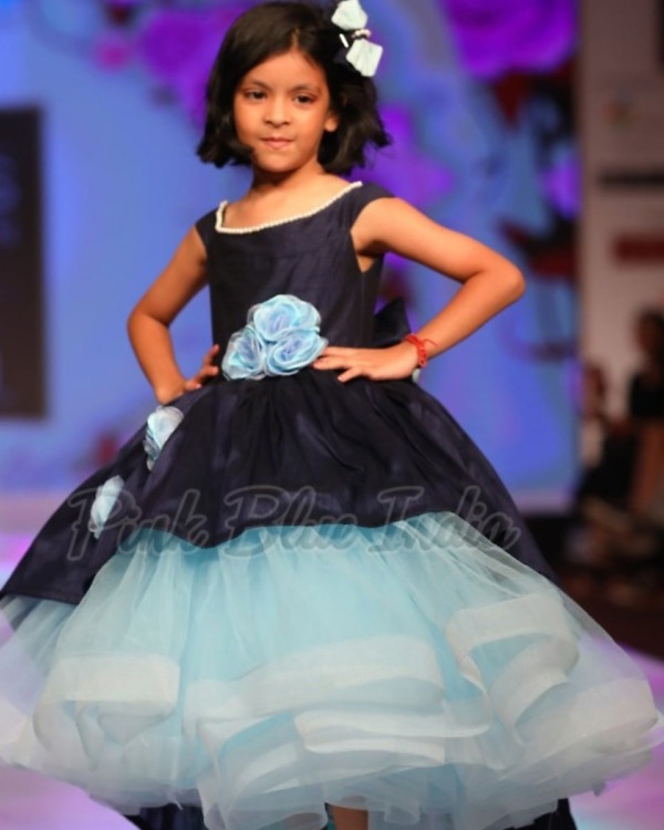 Stylish blue gown for baby girl ideal for birthday celebration photoshoot and family function