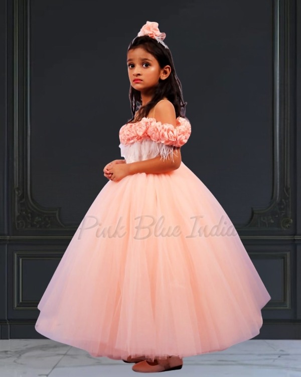 Stylish peach party gown for girls perfect for wedding functions birthday and festive occasions
