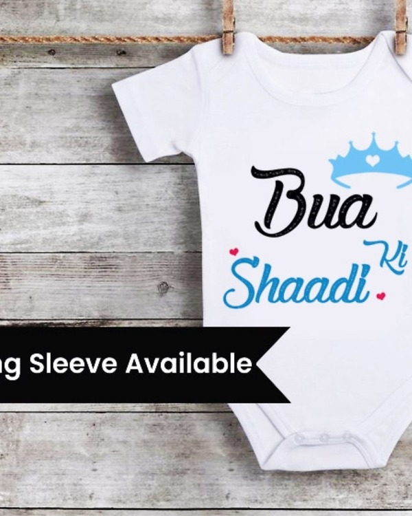“Bu Aki Shaadi” baby onesie, cute festive outfit for infants