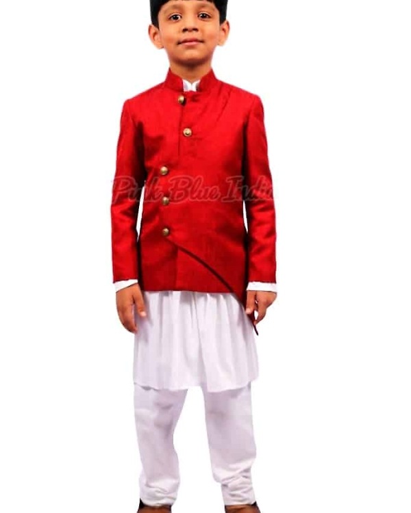 White cross button kurta pajama for boys, festive & stylish