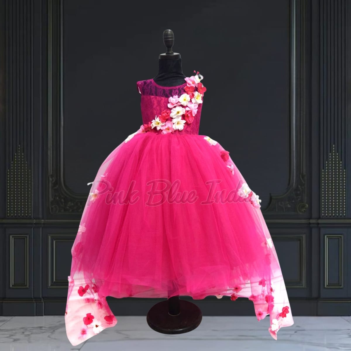 Fuchsia ball gown for baby girl stylish birthday party wear elegant outfit