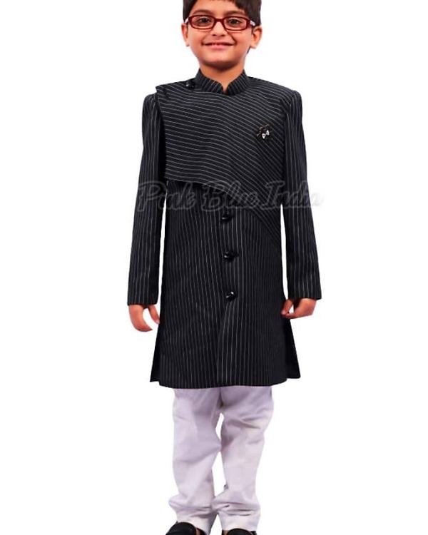 Cream designer wedding achkan for baby boys, stylish & festive