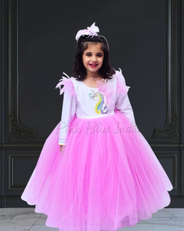 Lavender unicorn princess gown for girls cute birthday party wear outfit