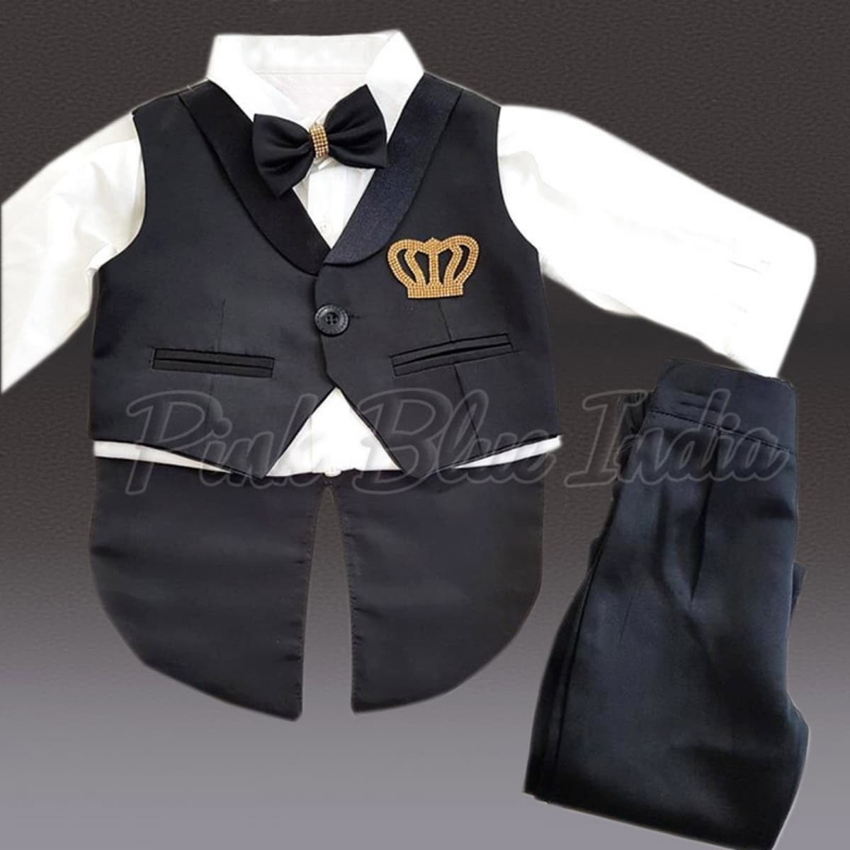 Black and white birthday tailcoat suit for baby boys, formal party wear