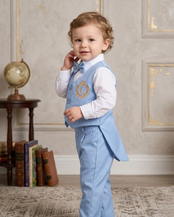 Baby boy light blue white tailcoat suit for wedding cute custom made formal ceremony kids gift