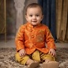 Cute baby boy orange kurta with green pajama, ethnic festival outfit for Diwali & birthdays