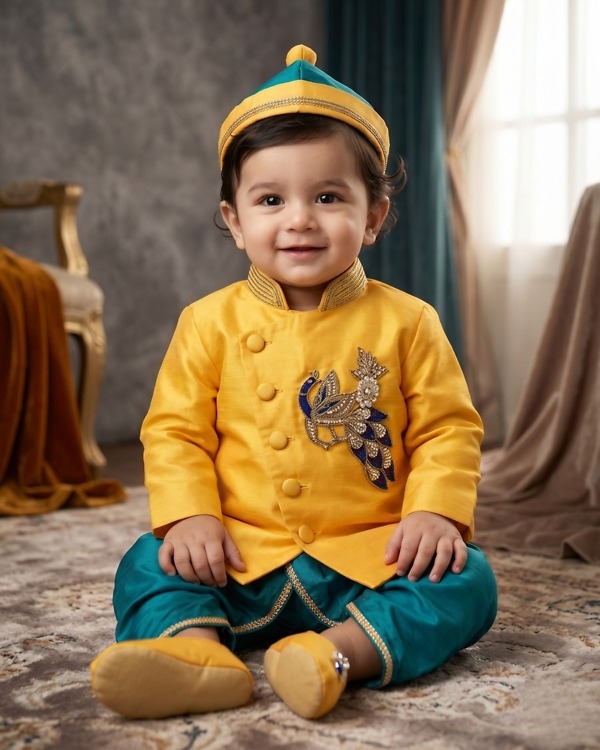 Jacket Dhoti Kurta for Newborn Baby Boy - Ethnic Party Wear