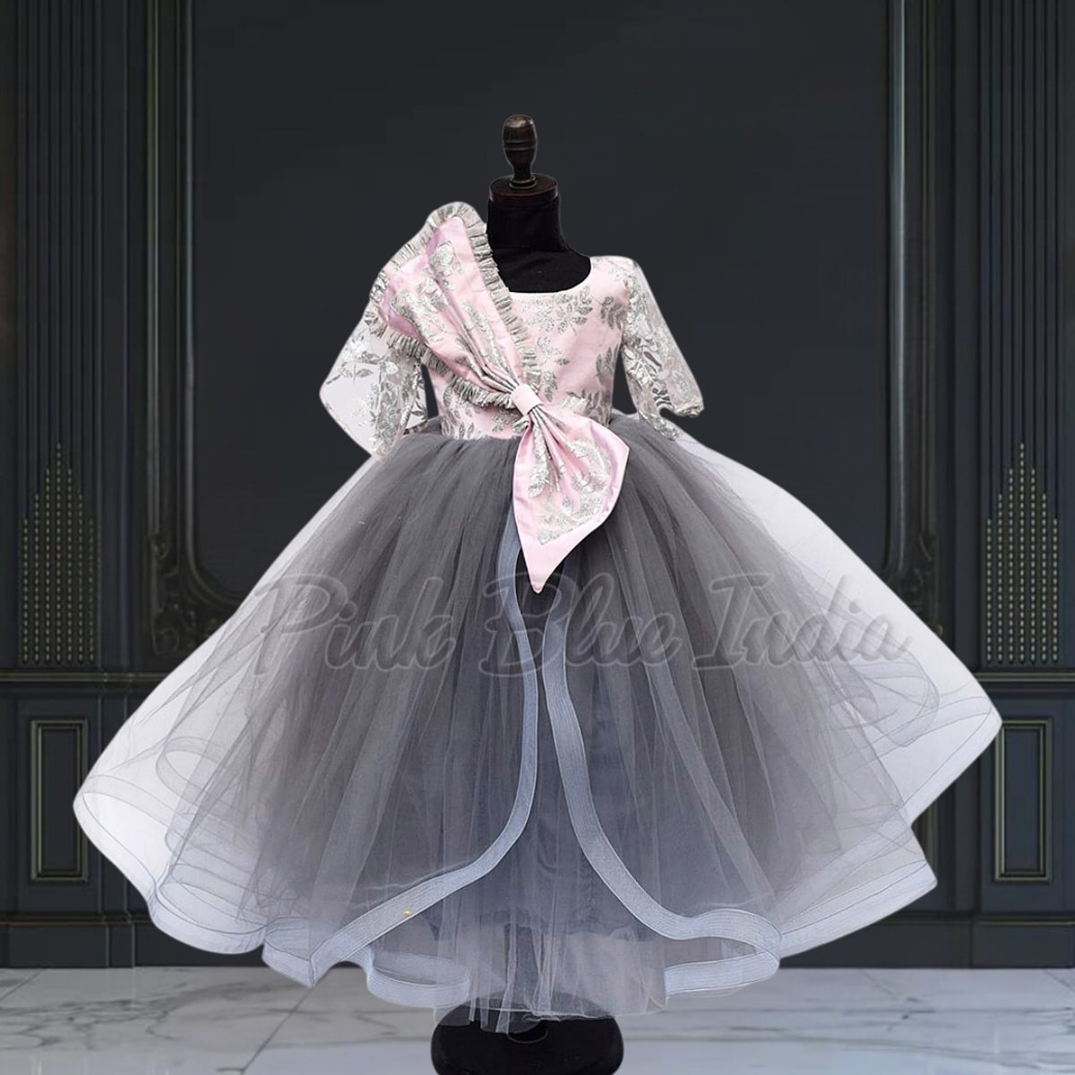 Baby girl bell sleeves party gown, toddler, birthday or festive, elegant and cute