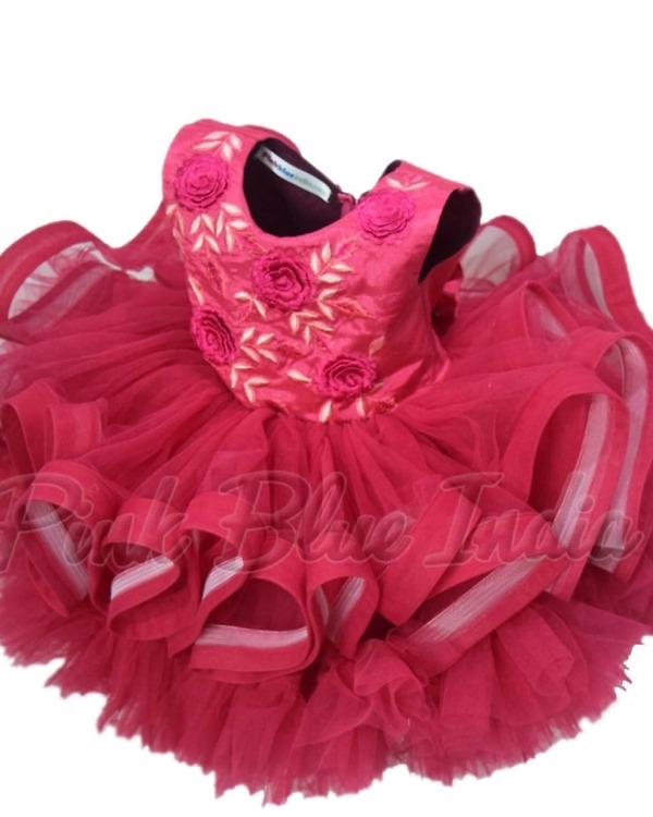 Wine red party gown for baby girl, stylish birthday outfit