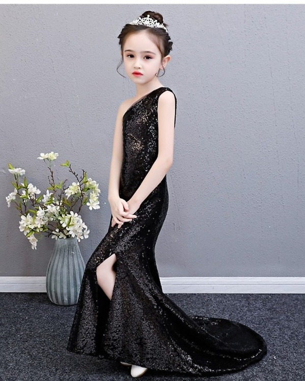 Baby sequins fish cut party gown front view elegant outfit