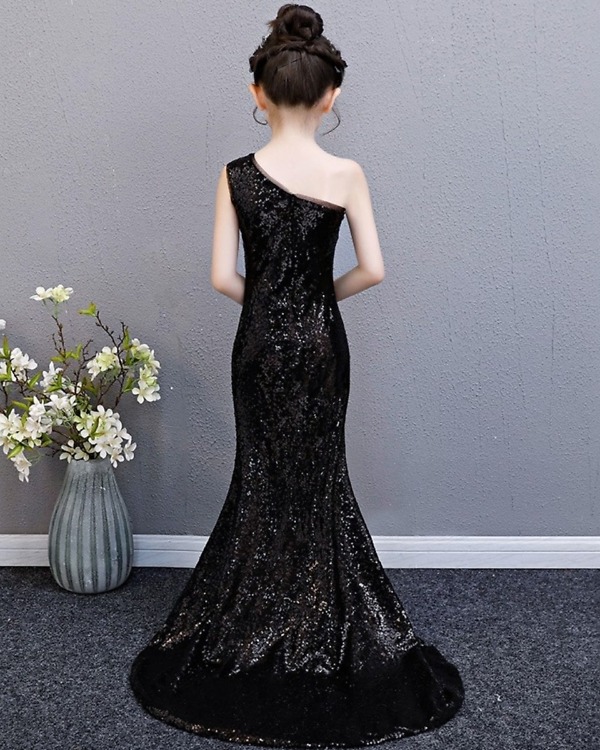 Baby sequins fish cut party gown side view stylish kids dress