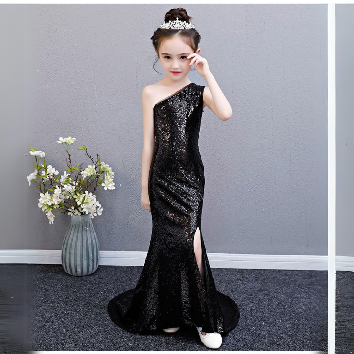 Baby sequins fish cut party gown full design premium kids wear