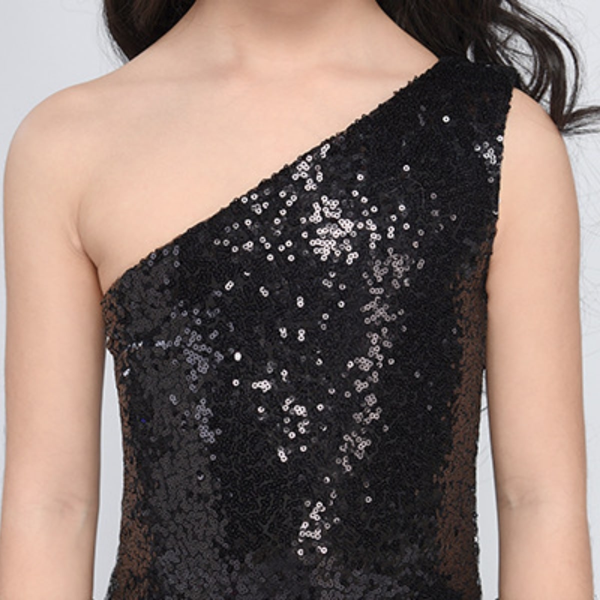 Black sequin mermaid dress for girls front view premium outfit