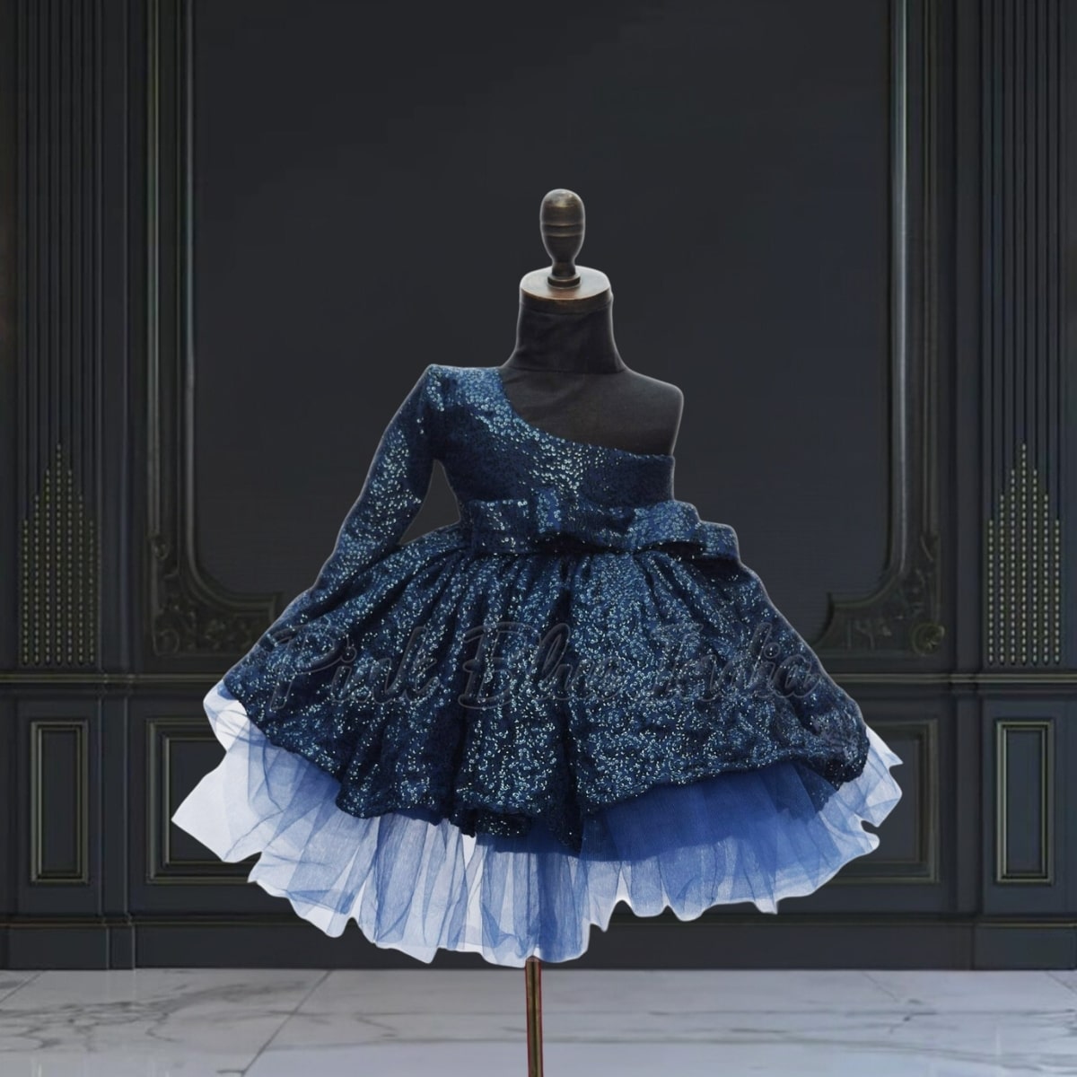 Blue sequin one shoulder dress for girls stylish birthday party wear outfit