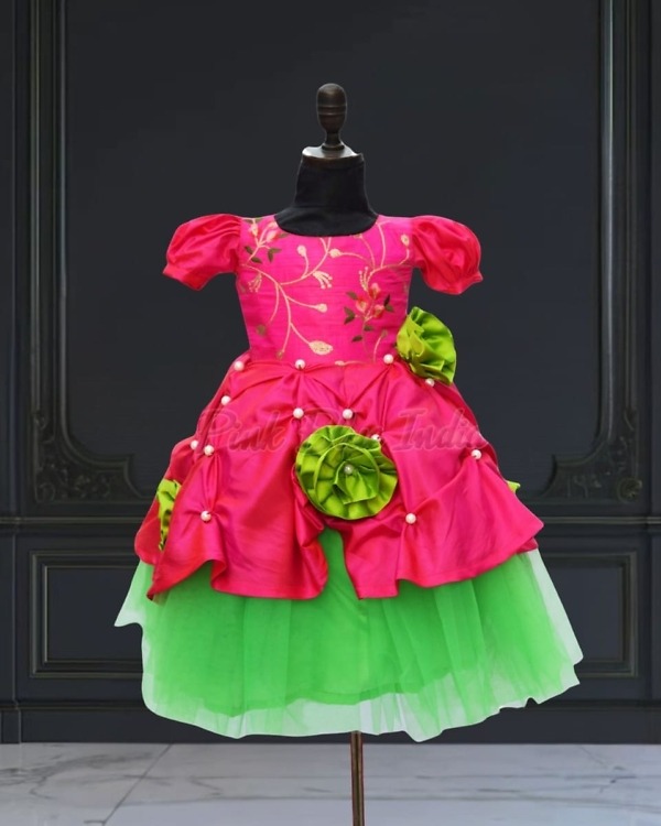 Hot pink designer dress for girls stylish birthday party wear outfit
