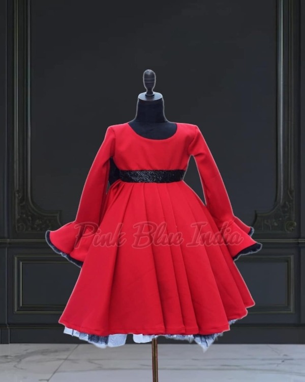 Red Minnie Mouse dress for baby girl cute themed birthday party wear outfit