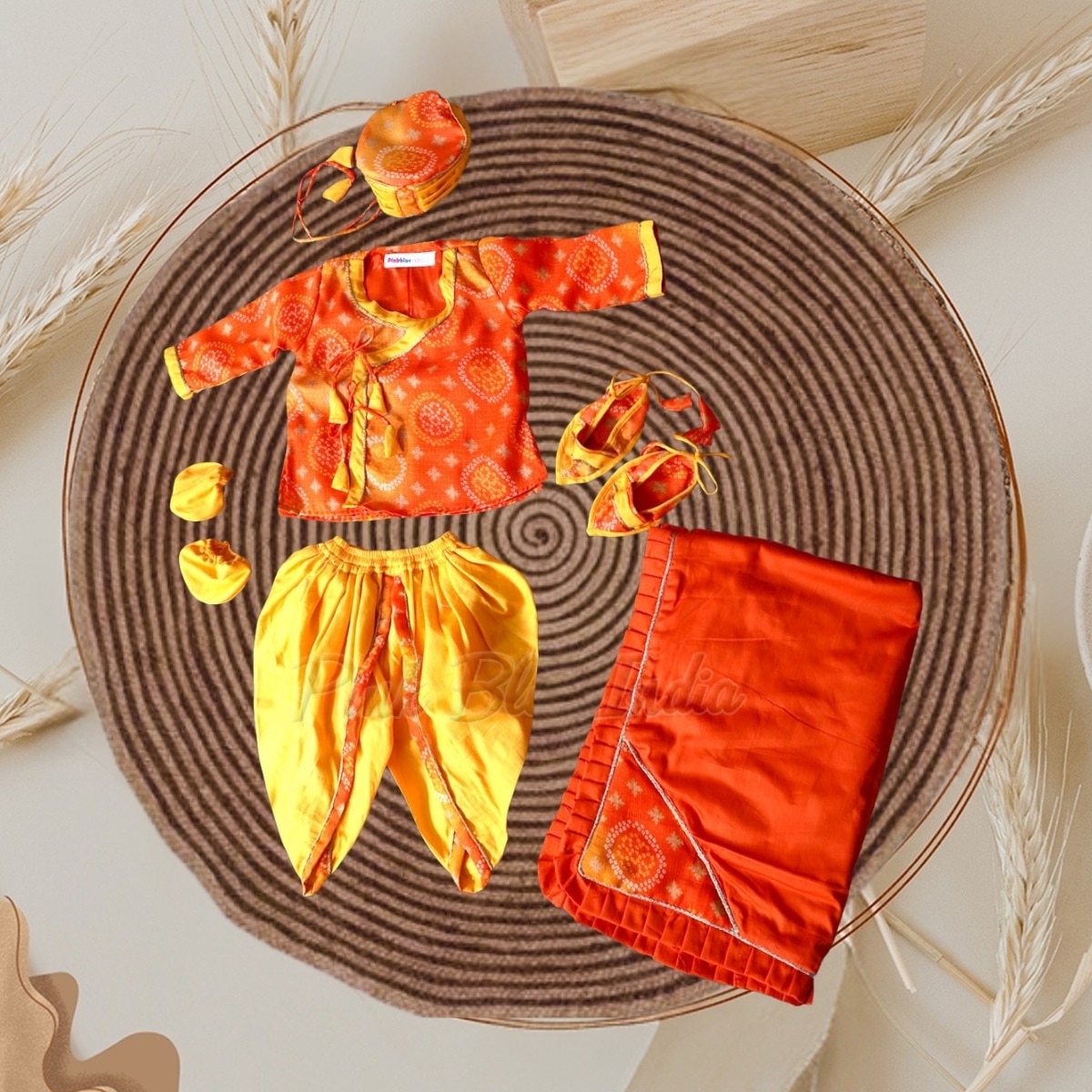 Orange jamna set for newborn baby boy comfortable traditional daily wear outfit