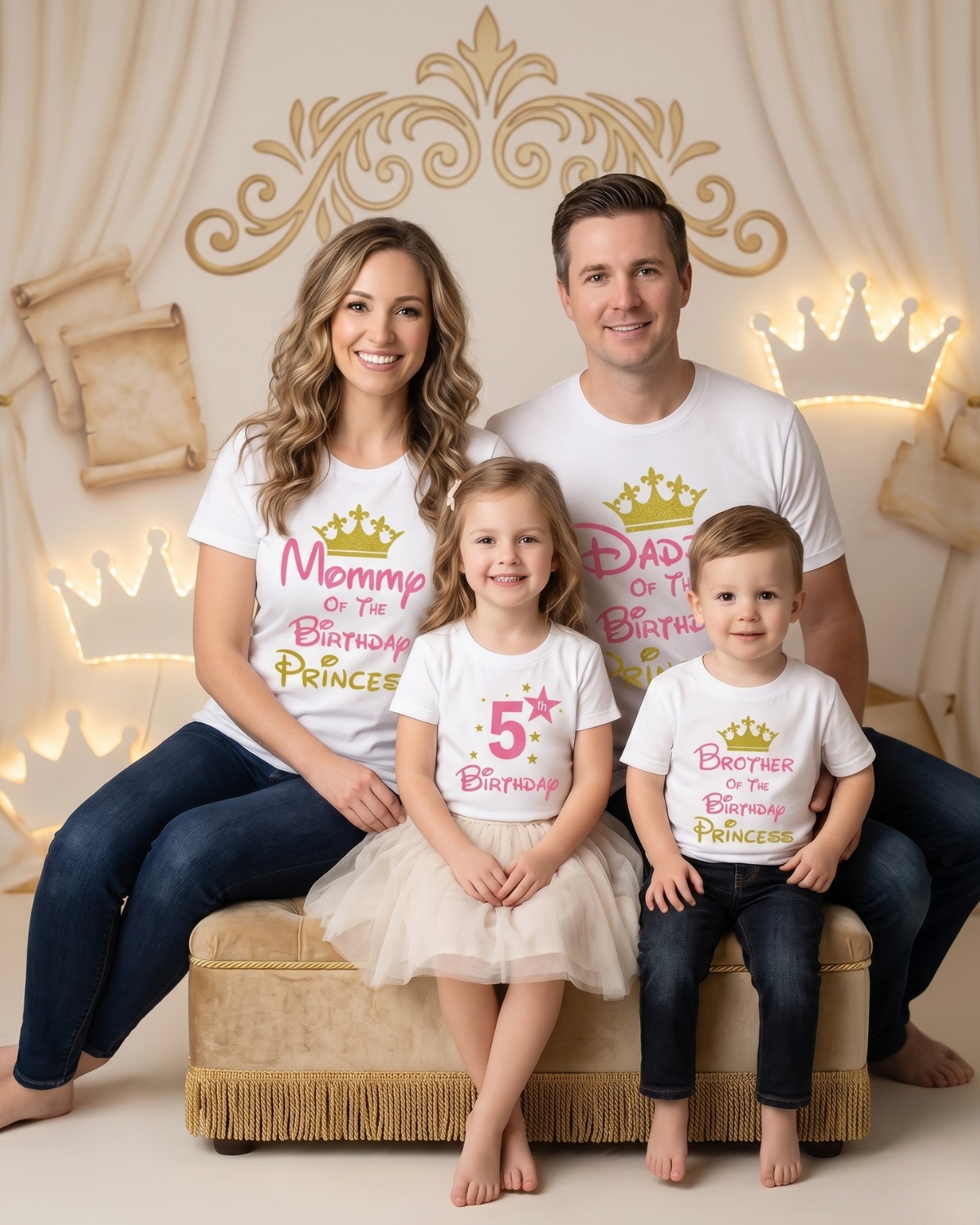 Daddy mommy of the birthday princess family matching tees, a heart-warming coordinated set for milestone parties