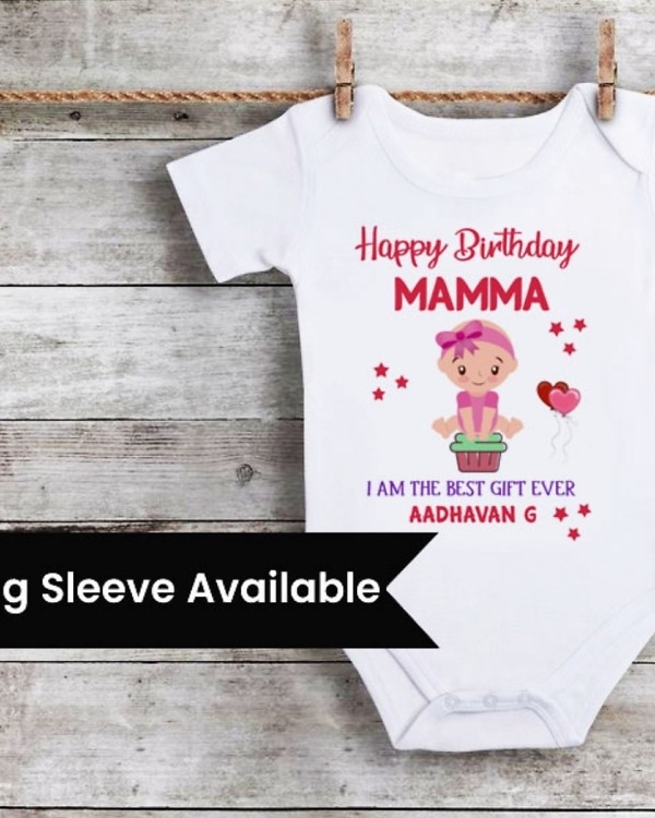“Happy Birthday Mommy” baby romper, cute and playful for gifting or celebrations