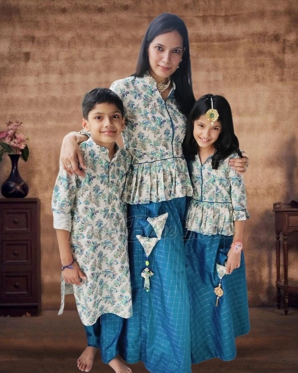 Family matching traditional outfits for stylish festive celebration wear