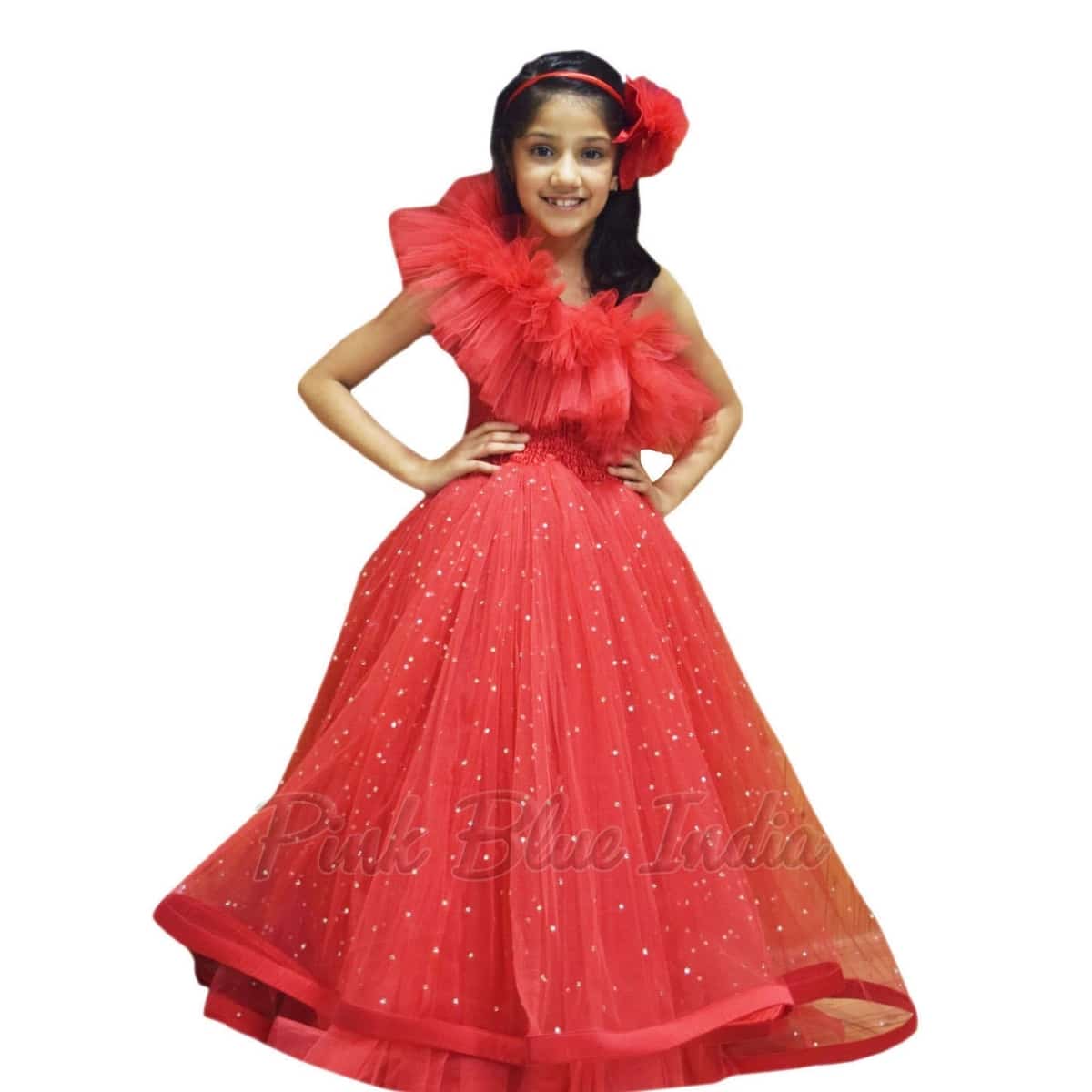 Red party gown for girls, stylish festive outfit, cute