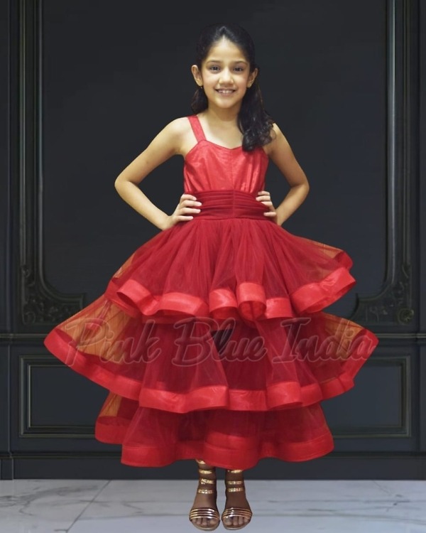 Red party wear dress for baby girl stylish birthday celebration outfit