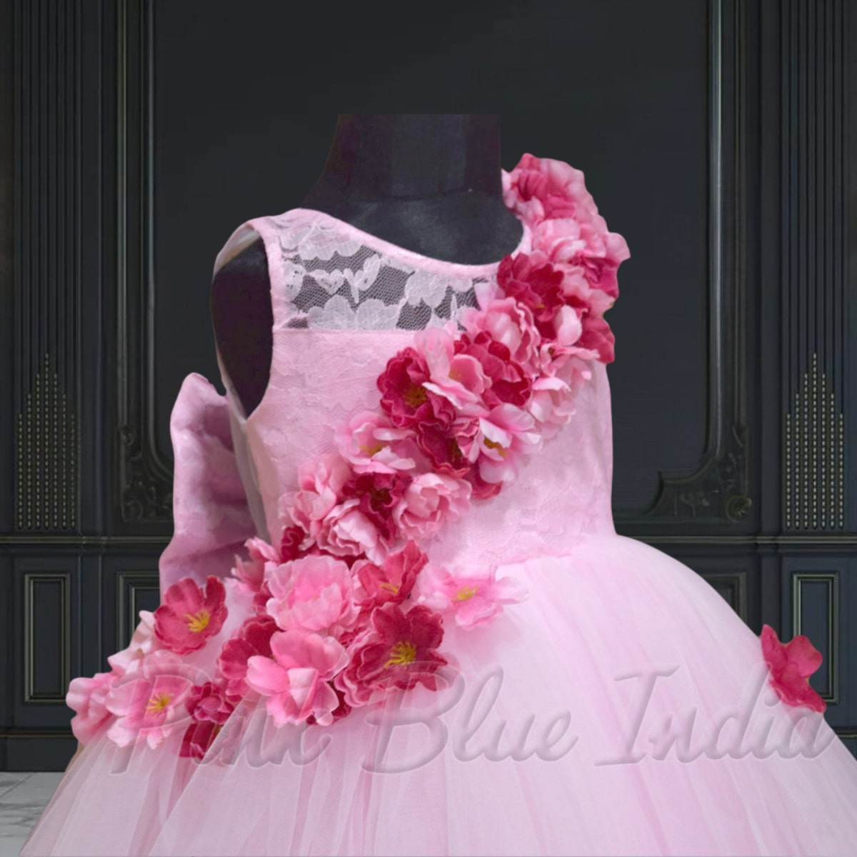 Girls party dress with big bow front view stylish outfit