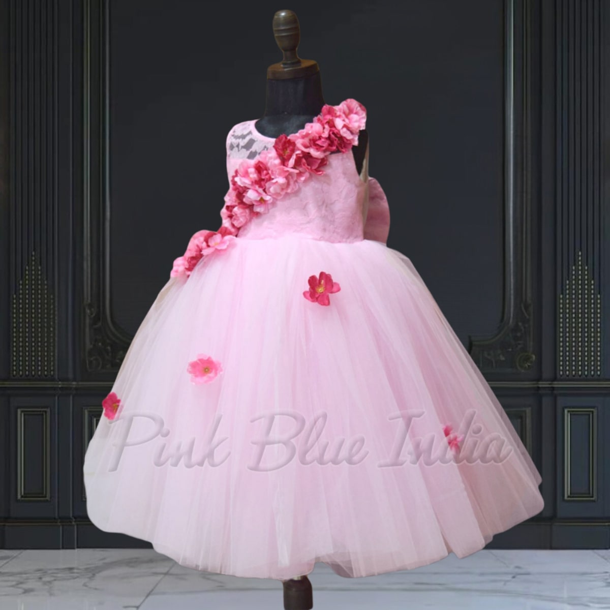 Girls party dress with big bow side view trendy kids wear